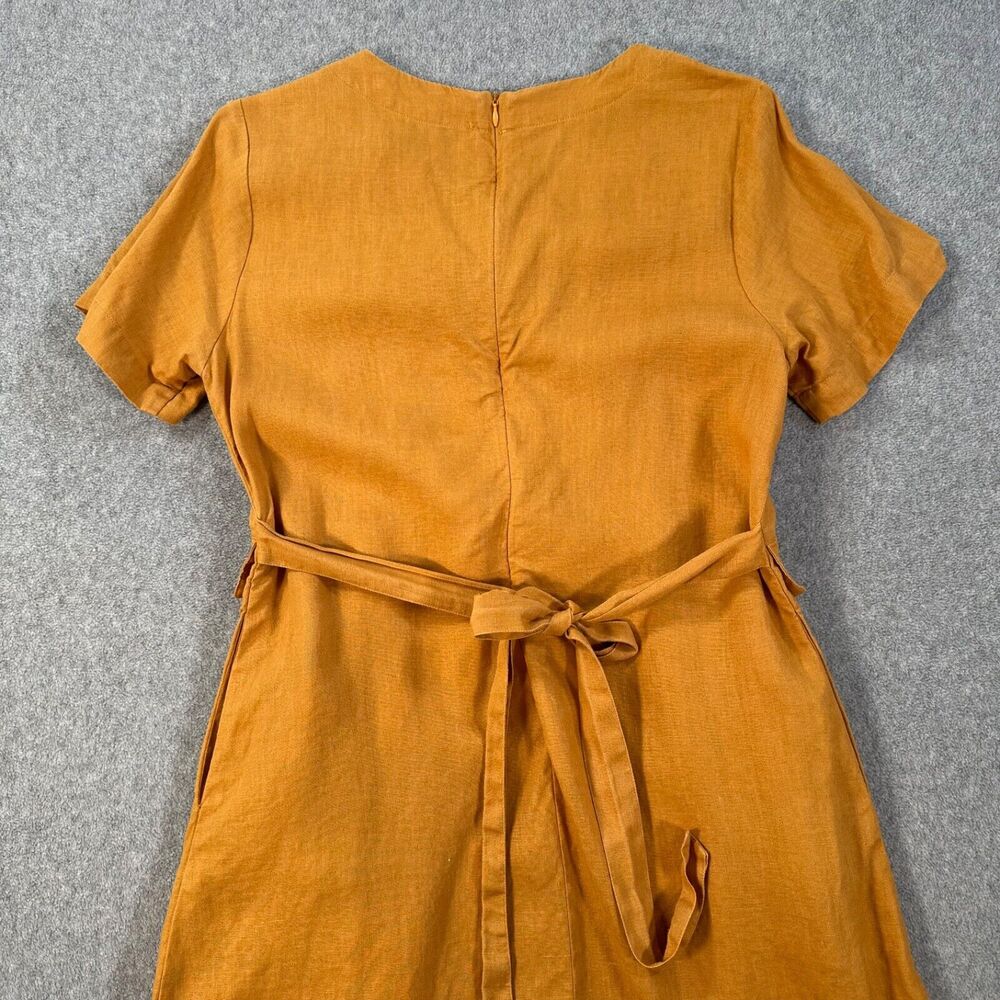 Grae Cove Short Sleeve Dress Women's Small Linen Laganlook Golden Faux Pockets - Picture 10 of 10